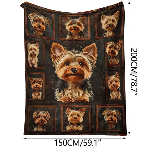 Yorkshire Terrier Flannel Throw Blanket Brown 59x78.7in 1