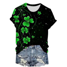 SYMOID St. Patrick's Day Festive Top Shirts for Juniors Women Green Shamrock Graphic Girls Tee Shirts,Short Sleeve,Crew Neck,Black,Size 5XL