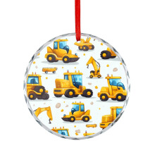 Cartoon Excavator Glass Christmas Ornament