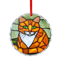 Orange Cat Stained Glass Ornament Christmas Decor