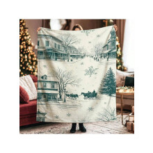 Horse Throw Blanket, Vintage Tree & Snowflake Teal Flannel, Soft Lightweight Decorative Blanket for Couch, Sofa, Bed, Recliner, Dorm, Lap Chair