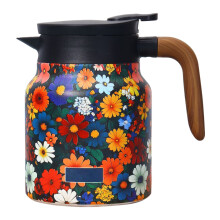 Stainless Steel Hot Drink Insulated Flask, 1000ml Vintage Floral Pattern Tea Thermos with Infuser and Lid, for Home Office Use Orange