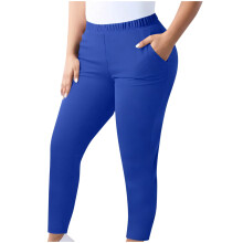 Plus Size Womens Pants Blue - Elastic Waist Ankle-Length Lounge & Casual Pants with Pockets, Pull-On,Size 5XL