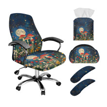 Mushroom Flower Moon Print 5-Piece Office Decor Set, Chair Covers with Armrest Slipcover, Remote Control Holder and Desktop Tissue Box Organizer, L