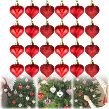 24Pcs Heart Ornaments Multi Finish Christmas Tree Hanging Baubles Decorations for Holiday Home Party Tree Decor