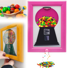 Bilderrahmen mit integriertem Süßigkeitenspender – 2-in-1-Wanddisplay mit Druckknopf-Auslösung für Süßigkeiten, Nüsse und Leckerlis für