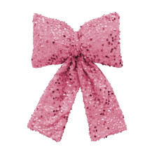 Christmas Bow Ornaments – Pink Sequined Cloth Bows for Tree, Window, Wedding & Party Decor | Reusable Gift Accents | Compatible with standard hooks