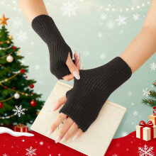 Women's Fingerless Arm Warmers, Fashion Knit Glove Sleeves with Thumb Hole, Stretchy Arm Covers for Cool Weather