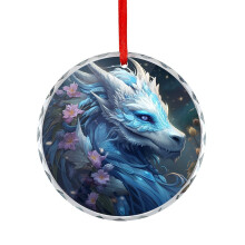 Blue Dragon Glass Ornament with Flowers for Christmas Tree