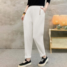 Damesbroek met hoge taille in grote maten - Elastische taille, losse pasvorm, oversized, effen kleur, lange broek voor strandvakantie, gemaakt van
