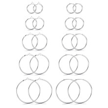 10 Pairs Clip-On Hoop Earrings for Non-Pierced Ears, Stainless Steel, Silver/Gold, 25–60mm, Compatible with Sensitive Ears