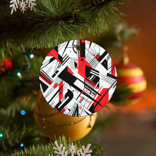 Black Red Geometric Christmas Ornaments White 12pcs 2