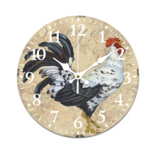 Silent Wall Clock with Vintage Ink Farm Cock Pattern – Battery Powered, Compatible with Home/Office/Bedroom