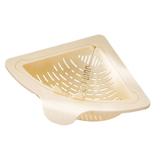 Drainage & Filter Basket, Triangular Sink Strainer with Twist-Open Bottom, Kitchen Sink Corner Rack for Draining & Storage Beige