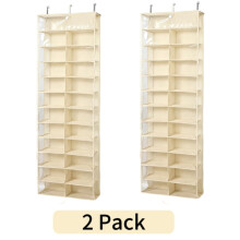 26-Pocket Door Hanging Shoe Rack, 63"x22"x6.3", 88 lbs Capacity, 3 Hooks, Clear Organizer for Closet & Diapers