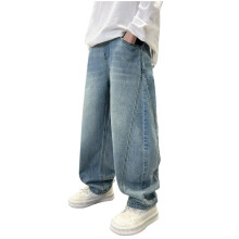 Jeans larghi da ragazzo, modello cargo a gamba dritta e larga, casual, con elastico in vita, vestibilità ampia, in denim, streetwear, con tasche,