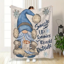 Cozy Blue Gnome Flannel Throw Blanket – Soft, Lightweight, All-Season, "Snuggle Up It's Cold Outside" Design, Gnome Decor