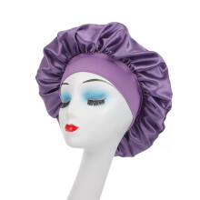 Satin-finish shower cap with adjustable elastic drawstring
