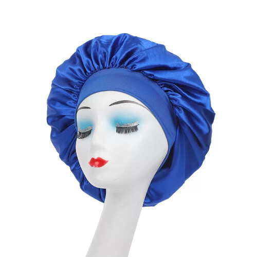 Satin-finish shower cap with adjustable elastic drawstring 1
