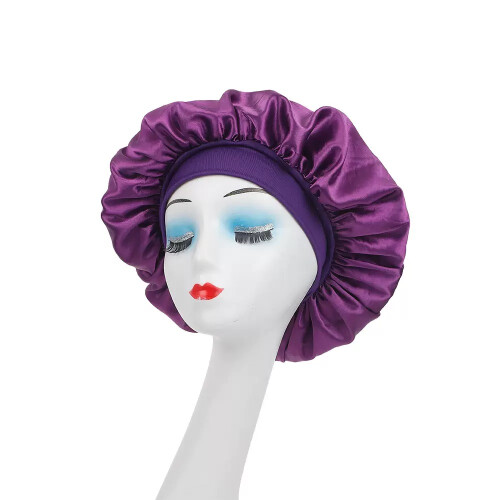 Satin-finish shower cap with adjustable elastic drawstring 2