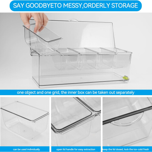 Chilled Condiment Server Caddy with Lid, 5 Removable Compartments Container 2