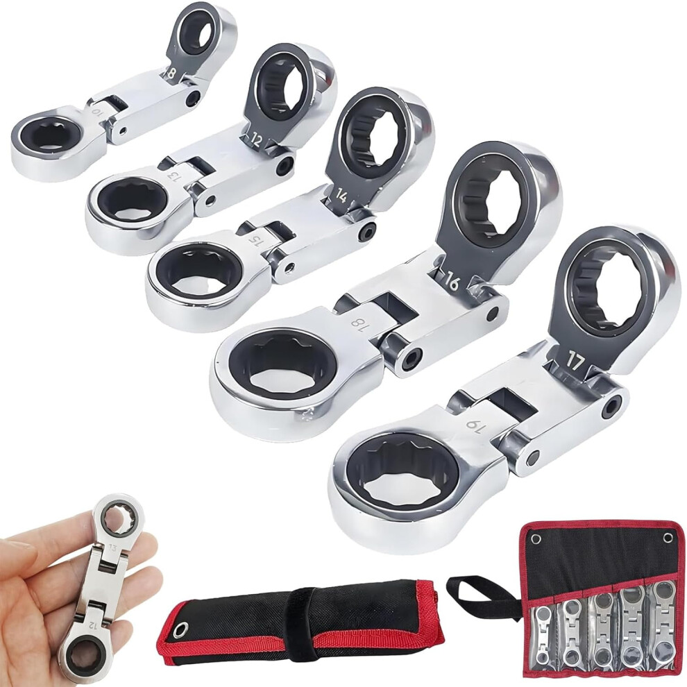 Dual-Drive Nano Flex-Head Pocket Ratchet Set, 5Pcs 3/4" Retractable Foldable Ratcheting Wrenches For Tight Spaces 9152228722118