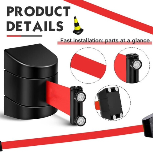 16.4 Ft Magnetic Retractable Wall Barrier Wall Mounted Crowd Control Barrier Safety Belt with ABS Case 2PCS 1