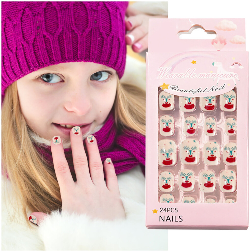 Nail Stickers Christmas Nail Cute Wearable 24pc Pack for Children's Festive Manicure 24PCS