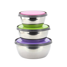 Ensemble de 3 récipients alimentaires en acier inoxydable avec couvercle, grands bols mélangeurs et de service (16 x 16 x 7 cm).
