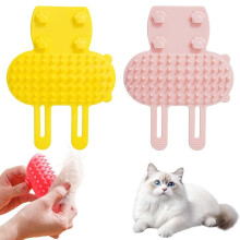 Cat Personal Groomer Corner Scratcher, Silicone Brush & Interactive Toy for Indoor Cats (Yellow+Pink, 2PCS), compatible with all cats