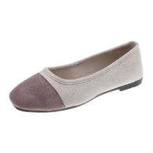 Khaki Shoes Women Casual Fashion Spring Fall Flat Round Toe Color Block Shallow Mouth Soft Slip On 1Pc Pair Leisure Outdoor Indoor Flock Fabric