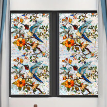 Colorful Floral Window Film - Decorative Rainbow Static Cling Removable Decal for Glass | Stylish Privacy Overlay with Botanical Designs
