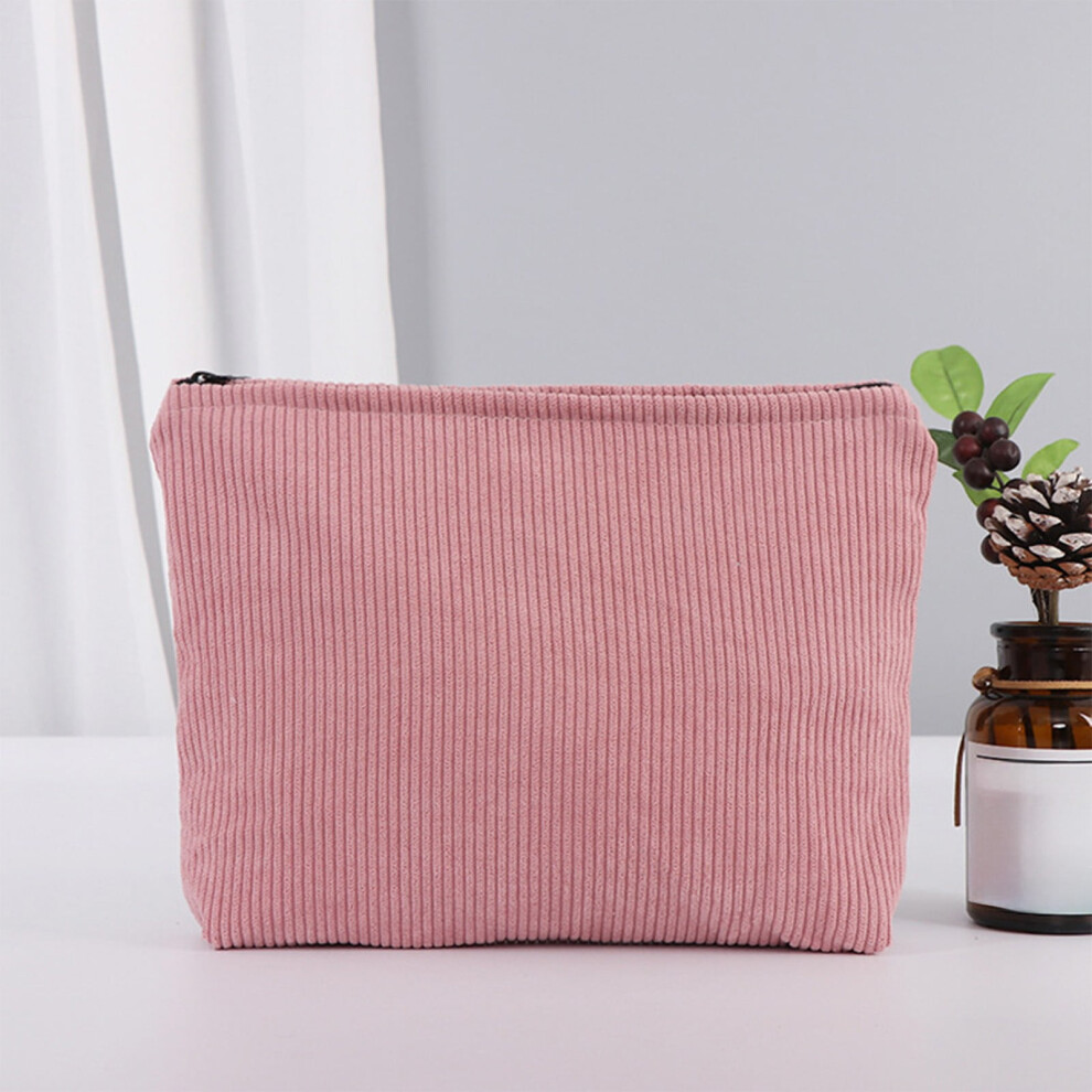Corduroy Storage Bag 7x10 Inch, Large Capacity Makeup Toiletry Pouch with Zipper, Travel Organizer for Stationery Cosmetics