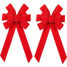 Red Velvet Christmas Bows with Glitter Gold Edge 12x22 Inch