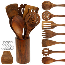 Wood Utensil Set Teak Wood Kitchen Cooking Utensil Set Kitchen Kit Practical Cookware Kit for Home Everyday Use