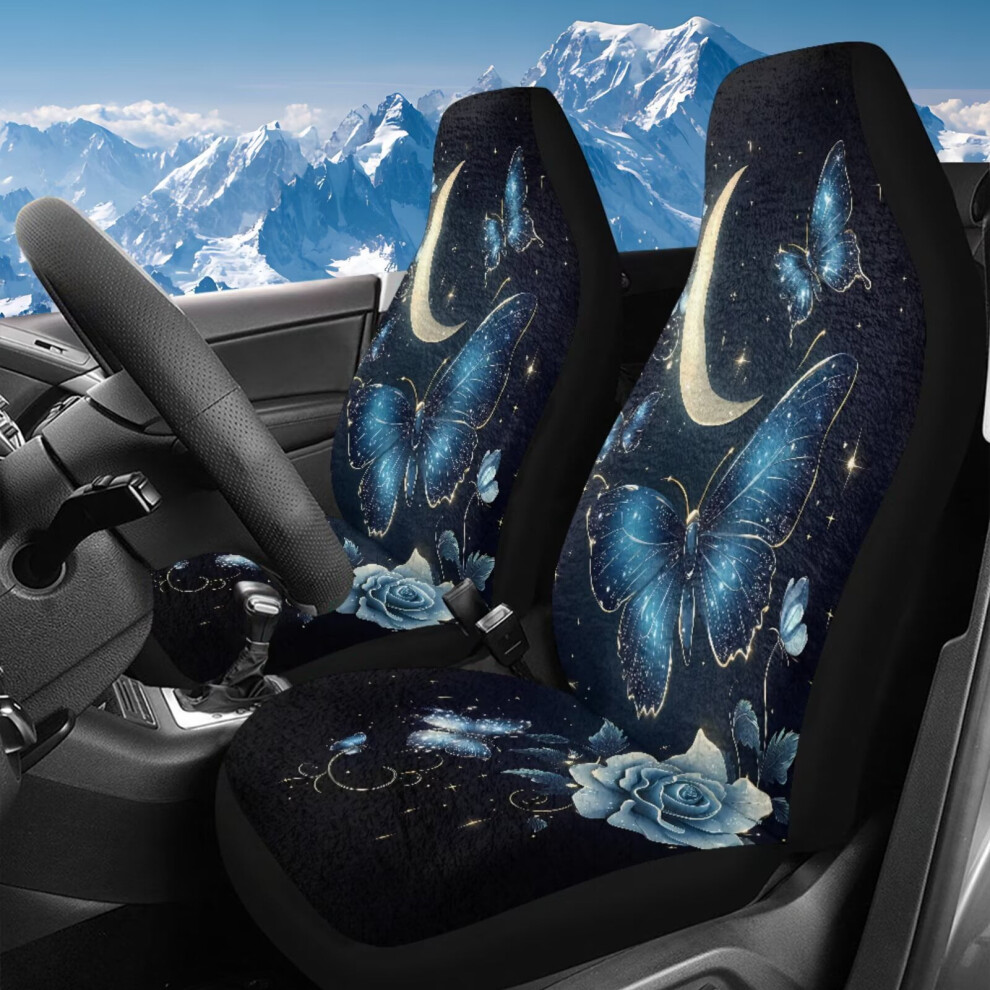 Universal Front Car Seat Covers (2 Pcs), Washable Moon Butterfly Design, High-Back Bucket Fit Â Compatible With Most Cars, Trucks, Suvs, Vans Blue 9327961867499