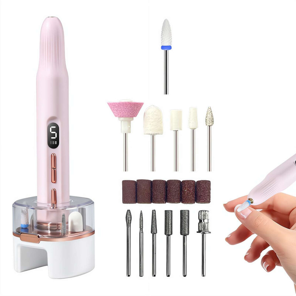 Portable Electric Nail Drill Kit, Rechargeable Manicure Pedicure Kit with 12 Drill Bits for Acrylic Nails & Gel Polish Removal, Salon and Home