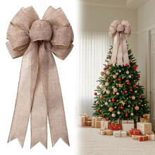 Farmhouse Christmas Tree Topper Bow – Buffalo Plaid Red/Black Burlap Decorative Big Bowknot, Handmade, Compatible with Holiday Home Decor