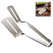 Pinzas multifuncionales de acero inoxidable para parrilla, espátula, mango extendido antiescaldaduras, compatible con parrillas de barbacoa.
