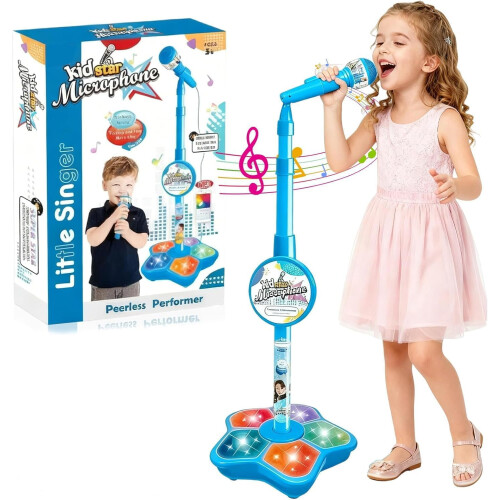 Star Microphone Toy with Stand and Lights, Adjustable Height