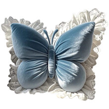 Coussin papillon avec bordure en dentelle, 40 x 50 cm, coussin décoratif doux et moelleux pour chambre, salon, canapé (bleu)