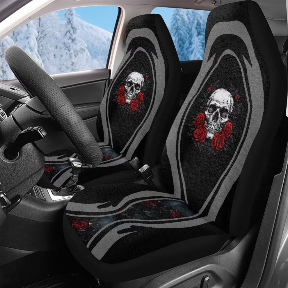 Soft Skull Rose Car Seat Covers For Front Seats, Compatible With Most Cars, Trucks, Suvs, Vans Â Set Of 2 Red 9327961866959
