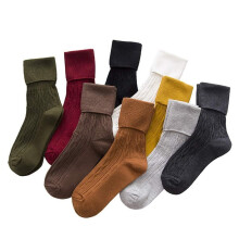 Women's Cotton Crew Socks Turn Cuff Slouchy Calf 9 Pairs