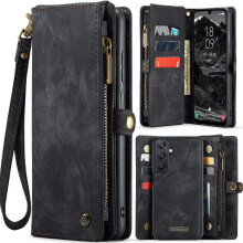 Case for compatible with Samsung Galaxy A25 5G Wallet Cover Trifold with Detachable Card Holder Strong Magnetic TPU PC Handmade Leather Zipper