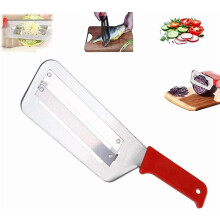 Multifunctional Stainless Steel Vegetable Cutter – Dual Blade Slicer/Shredder for Cabbage, Potatoes, Julienne (Red, 1PC)