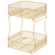 Metal 2 Tier Countertop Fruit Basket Detachable Fruit Stand Holder Organizer Multipurpose Produce Storage Basket for Kitchen Counter
