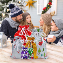 Christmas Drawstring Gift Bag Set Holiday Present Wrapping Bags Reusable Festive Small Medium Gift Bags with Secure Closure for Holiday Presents(C)