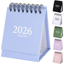 19-Month Mini Desk Calendar (Jan 2026–Jul 2027), Twin-Wire Bound, Flip Style with Stickers, for Home/Office/School
