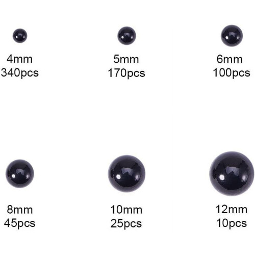 Black Flat Back Pearl Cabochons 4-12mm 6 Sizes 690 Pcs 1