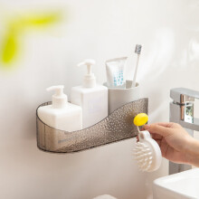 Étagère de rangement murale transparente pour salle de bain | Organisateur en plastique non perforé avec crochets | Trous de drainage |